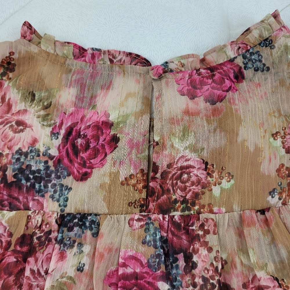 Torrid tan pink moody floral sheer blouse ruffle cap sleeves fairy girly M/L - Picture 6 of 11